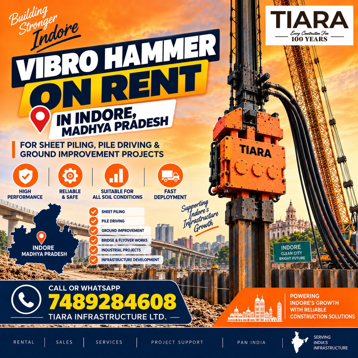 Vibro Hammer on rent in Indore for sheet pile driving and extraction