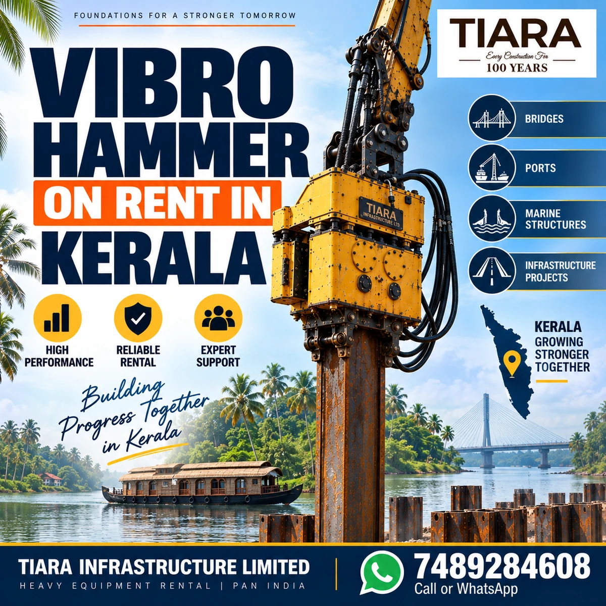Tiara Infrastructure Ltd Vibro Hammer rental for sheet piling projects in Kerala
