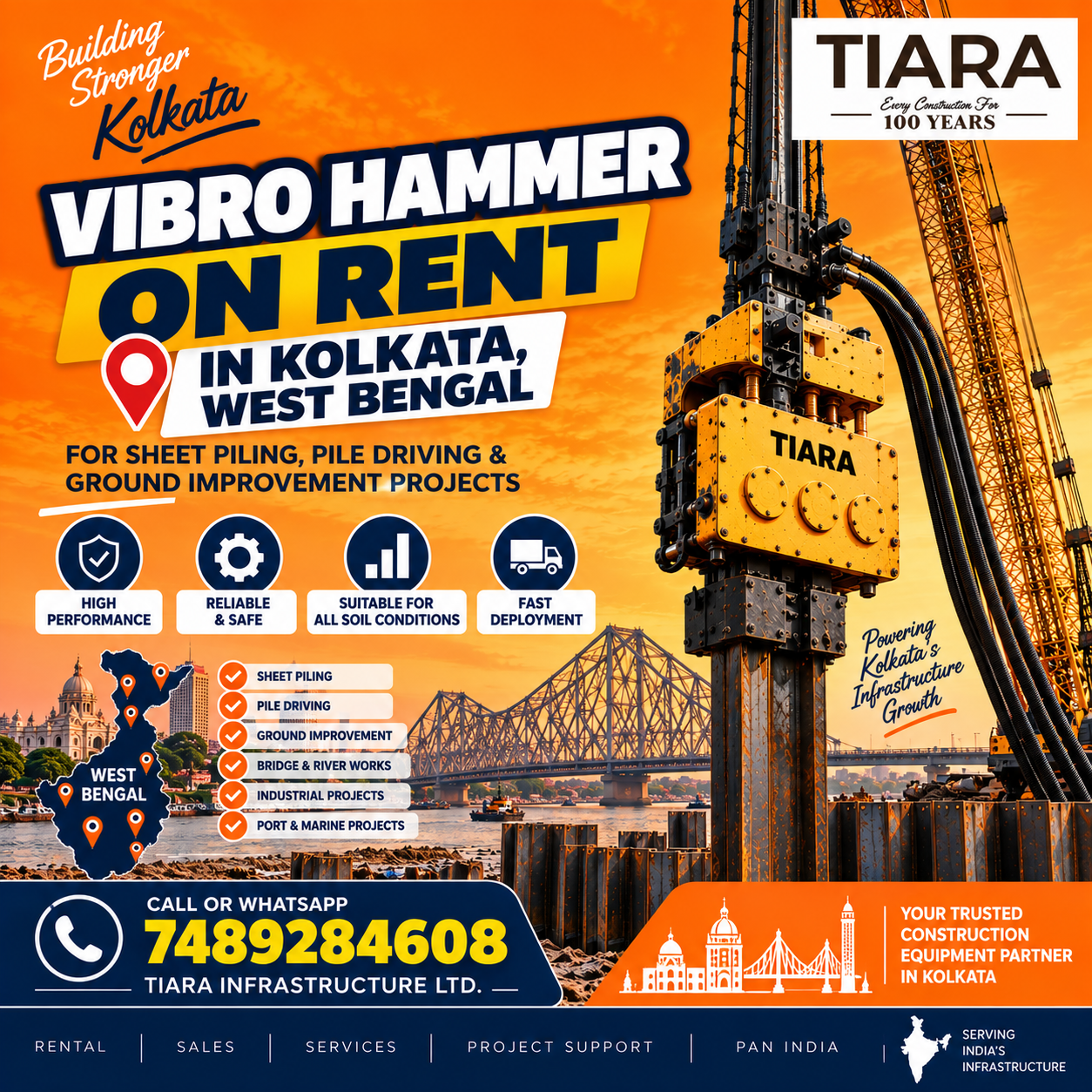 Vibro Hammer on rent in Kolkata for sheet pile driving and extraction