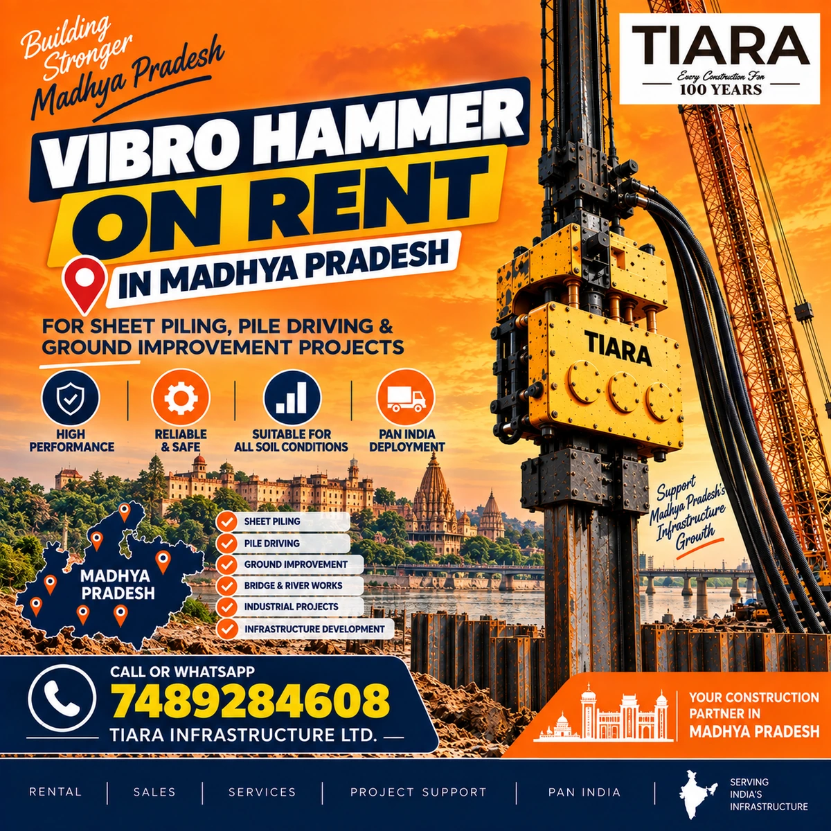 Vibro Hammer on rent in Madhya Pradesh for sheet pile driving and extraction