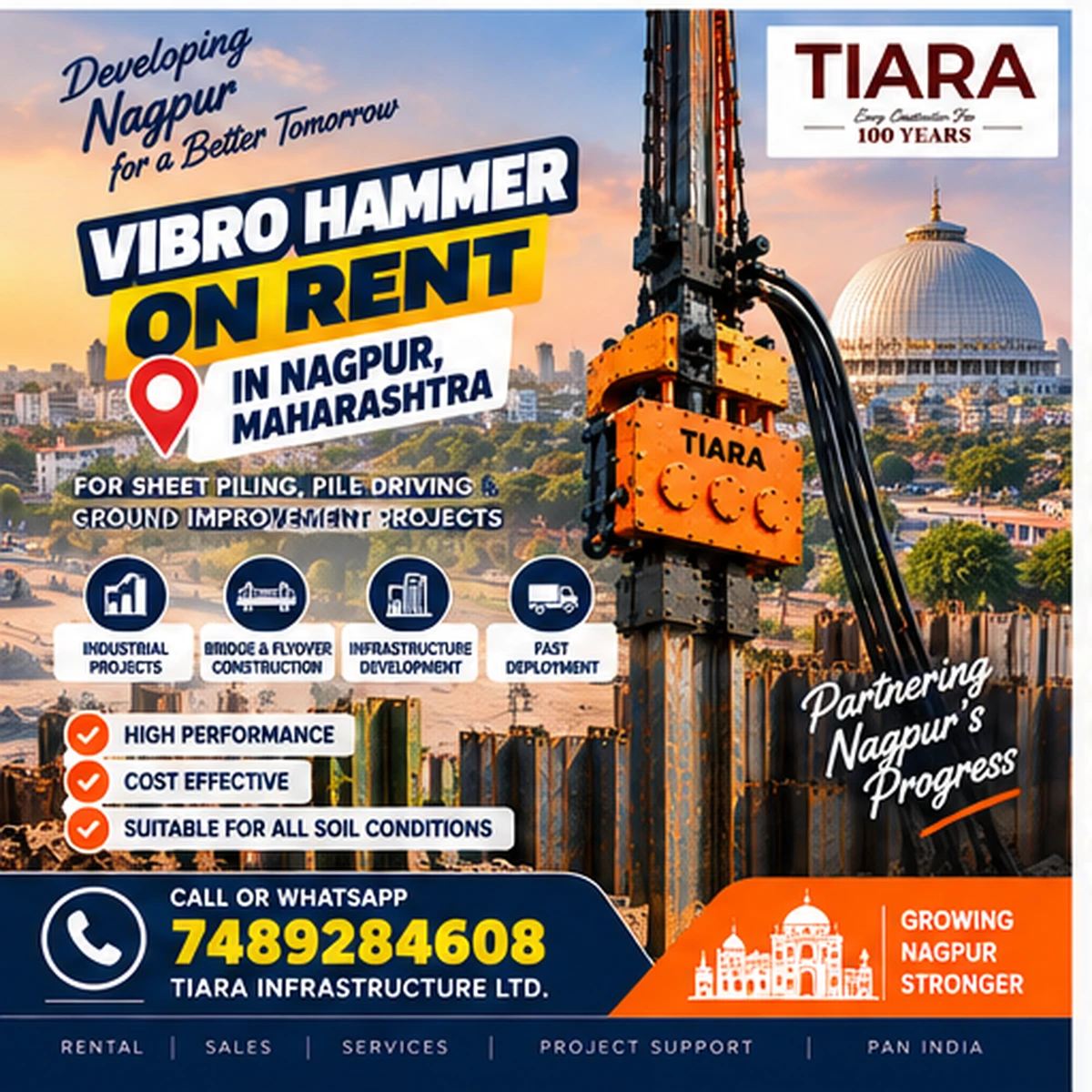 Vibro Hammer rental in Nagpur for logistics and infrastructure sheet piling projects