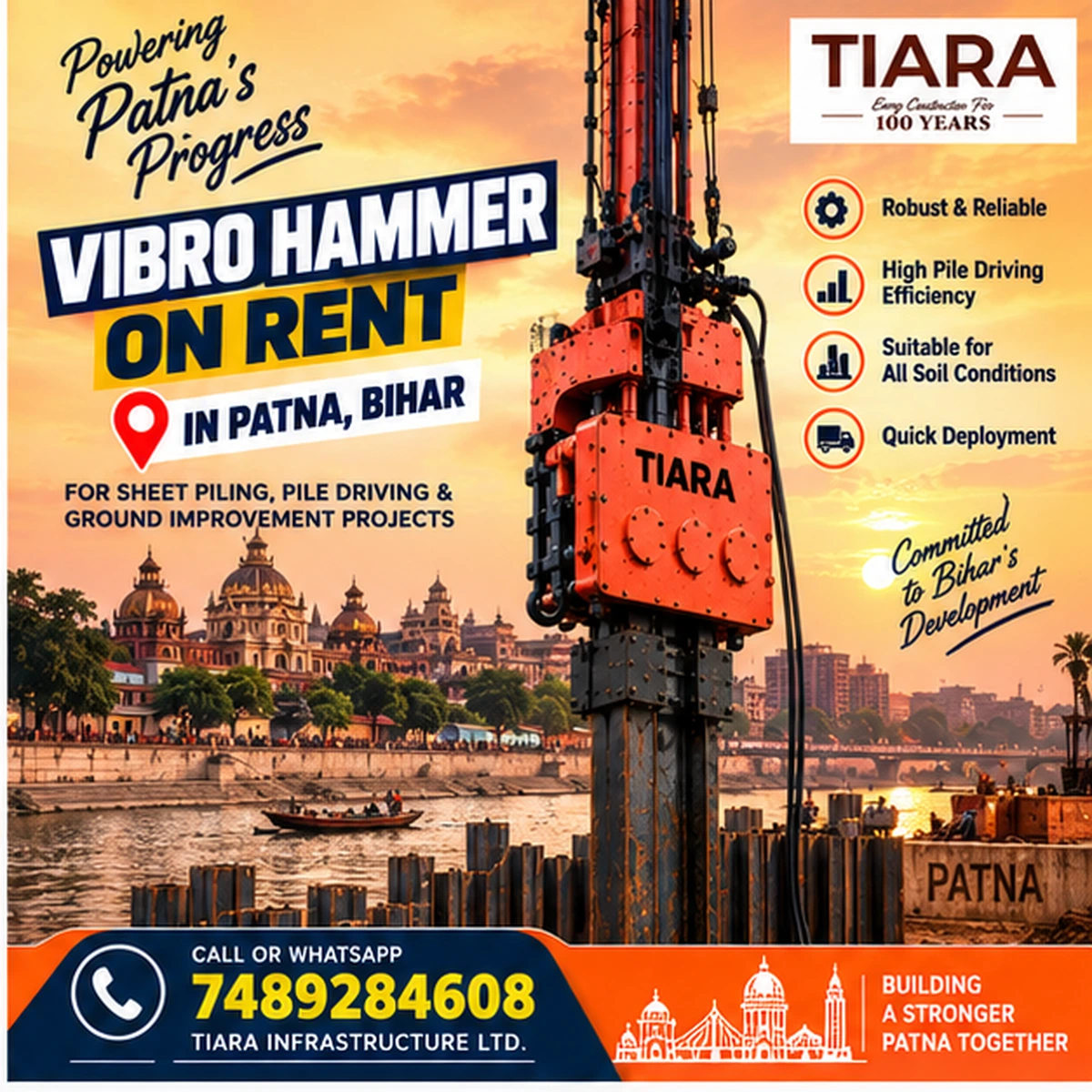 Vibro Hammer on rent in Patna for sheet pile driving and extraction