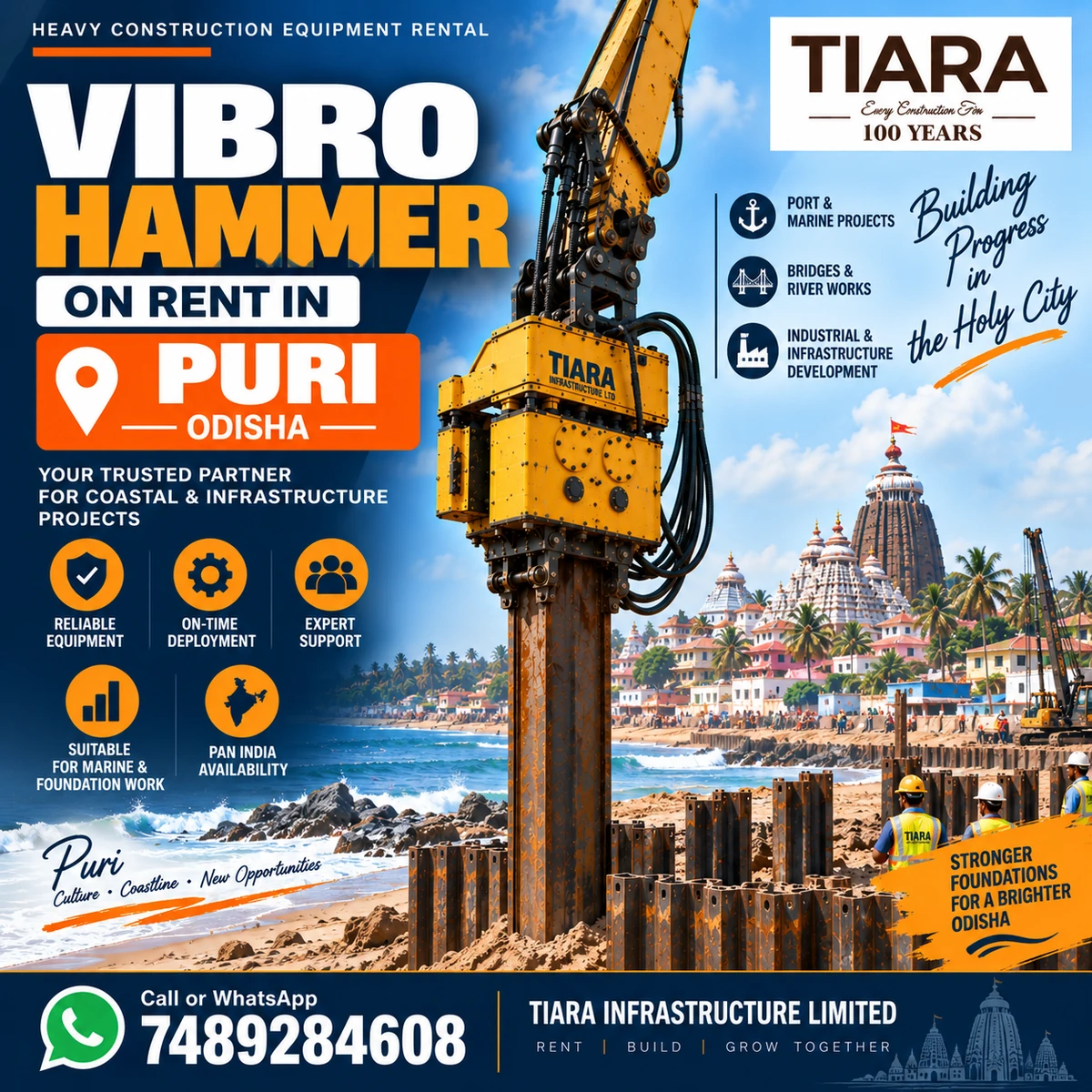 Vibro Hammer rental equipment for sheet piling projects in Puri, Odisha
