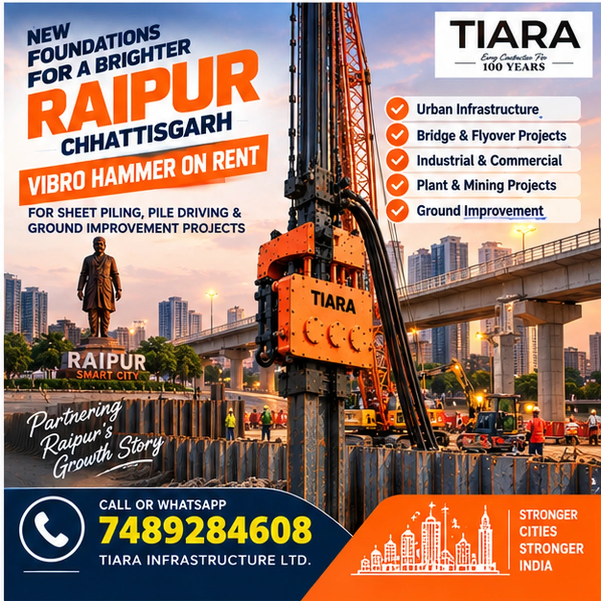 Vibro Hammer on rent in Raipur for industrial sheet piling and extraction