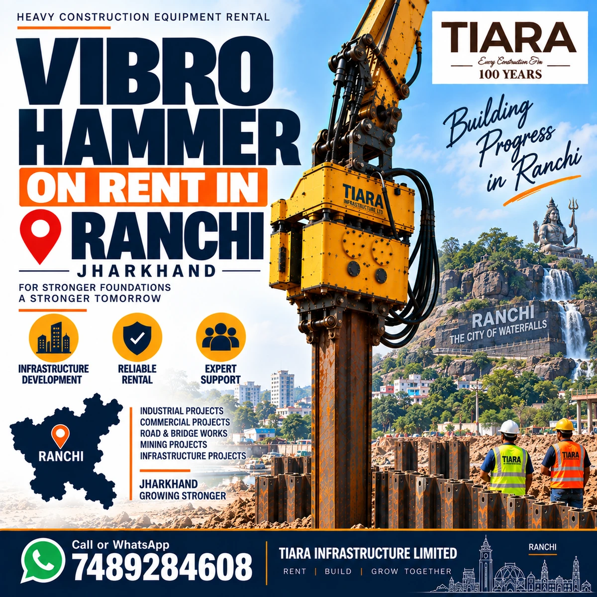 Excavator-mounted vibro hammer for sheet-pile work in Ranchi, Jharkhand
