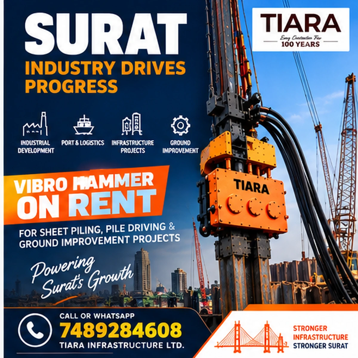 Vibro Hammer rental in Surat and Hazira for marine and industrial sheet piling