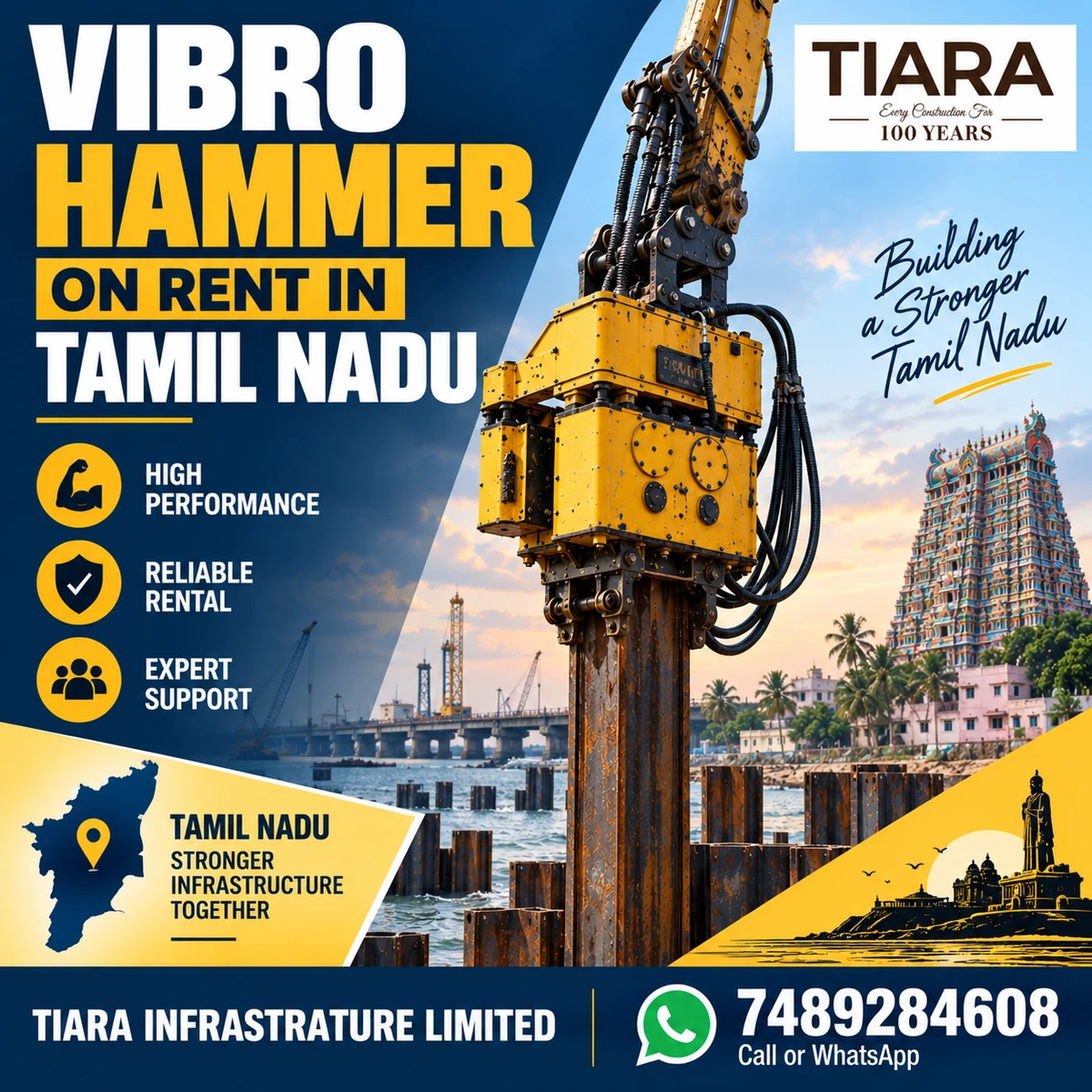 Tiara Infrastructure Ltd Vibro Hammer rental for sheet piling projects in Tamil Nadu