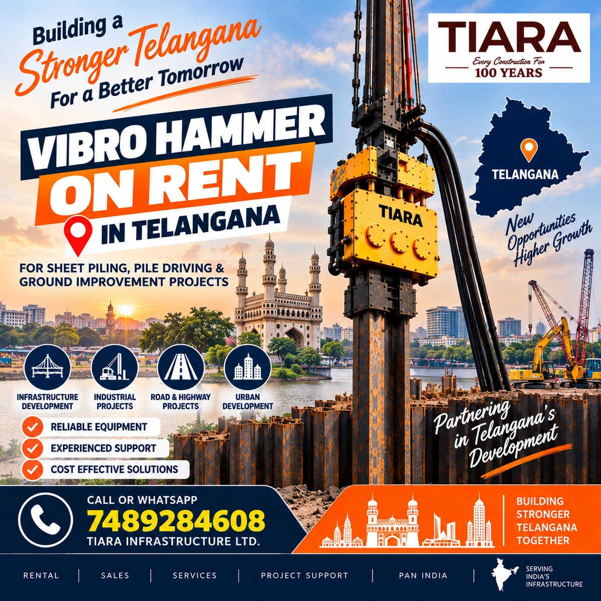 Vibro Hammer rental in Telangana for urban, industrial and irrigation sheet piling