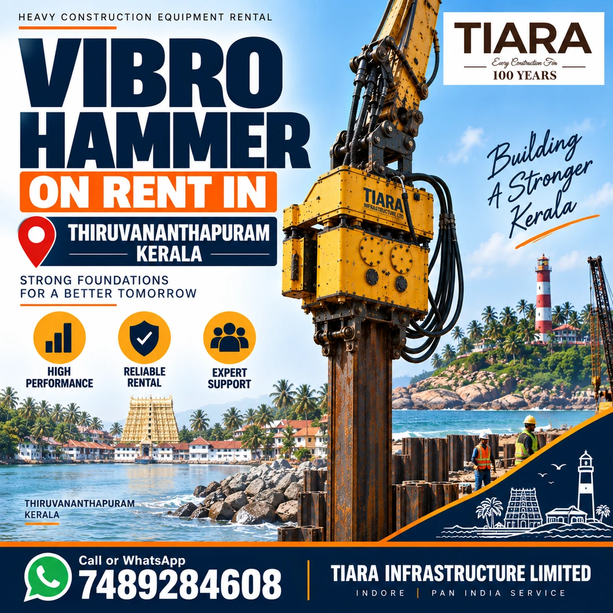 Tiara Infrastructure Ltd Vibro Hammer rental for sheet piling in Thiruvananthapuram