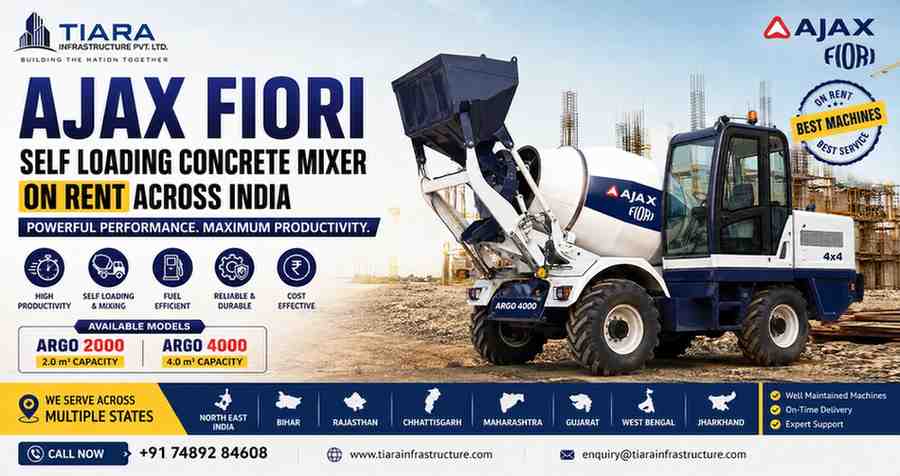 Ajax Fiori rental Services near me | Self-Loading Concrete Mixer on Rent Contact Number |  74892 84608