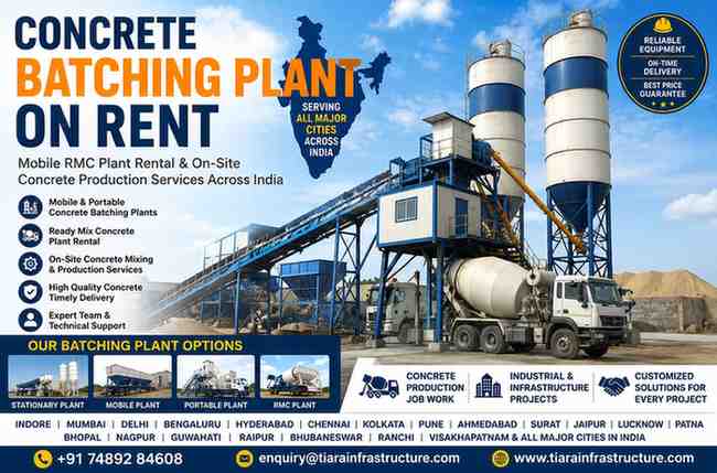 Concrete Batching Plant on Rent in India | Mobile RMC Plant Rental & On-Site Concrete Production Services