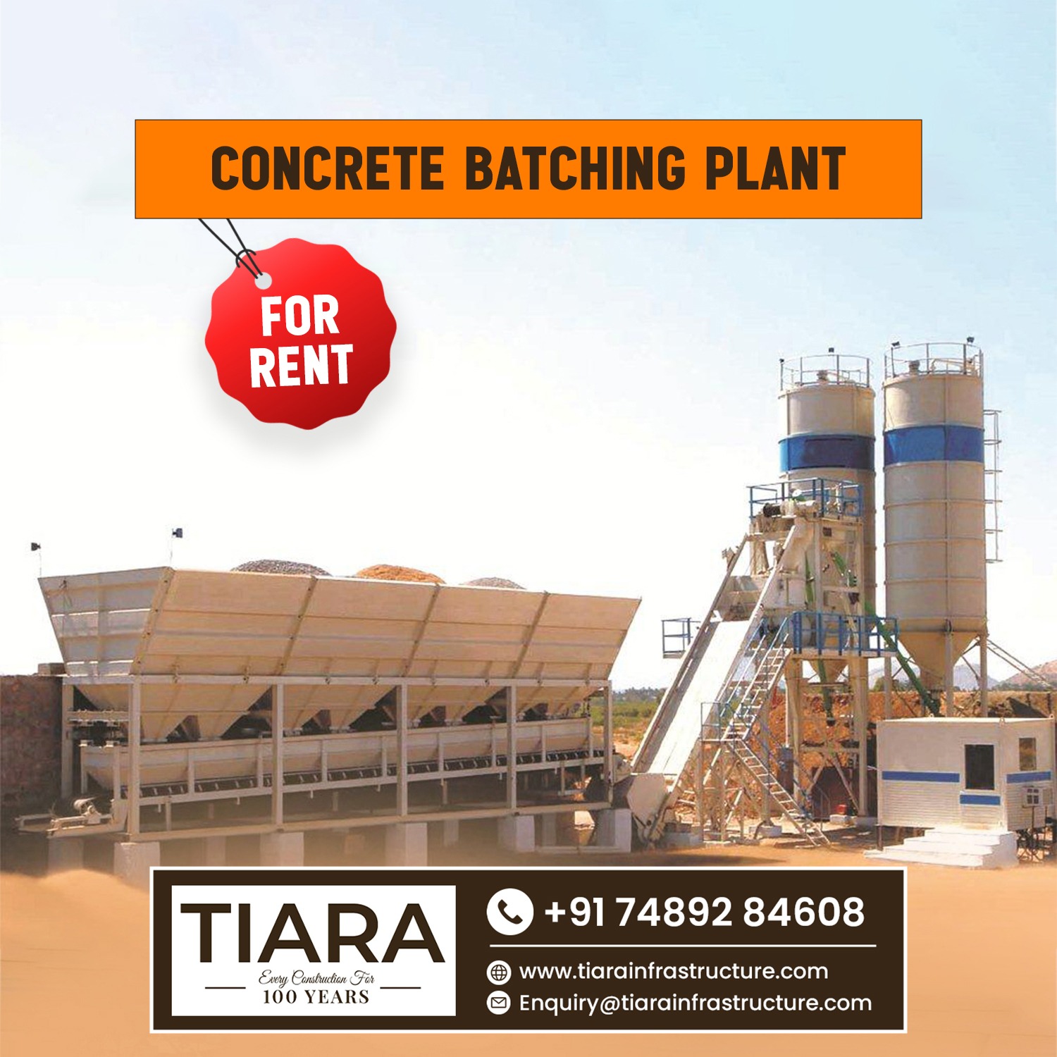 Concrete Batching Plant( RMC Plant) on Rent On-Site Concrete Production Job Work Near by Tiara infra