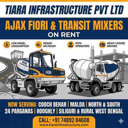 Ajax Fiori Self Loading Concrete Mixer on Rent in Cooch Behar | 2000, 4300, 4500 Models | Call - 74892 84608