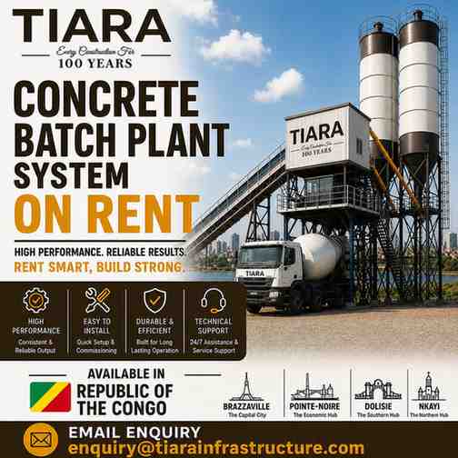 Concrete Batching Plant on Rent in Republic of the Congo – Brazzaville, Pointe-Noire, Dolisie & Nkayi