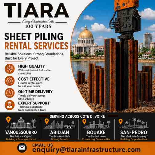 Sheet Piling Rental in Cote D'Ivoire | Yamoussoukro, Abidjan, Bouake & San-Pedro